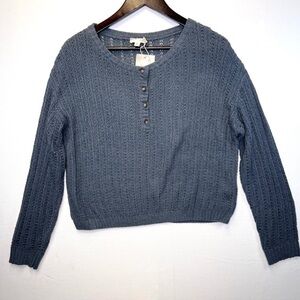 Hem & Thread pointelle knit layering sweater size Lg NWT dusty blue lightweight